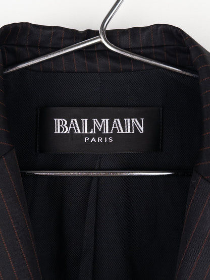 Balmain by Decarnin SS11 Safety Pin Embroidered Crest Badge Pinstripe Blazer