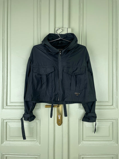 Prada Cropped Nylon Garbardine Logo-Emblem Parka Jacket