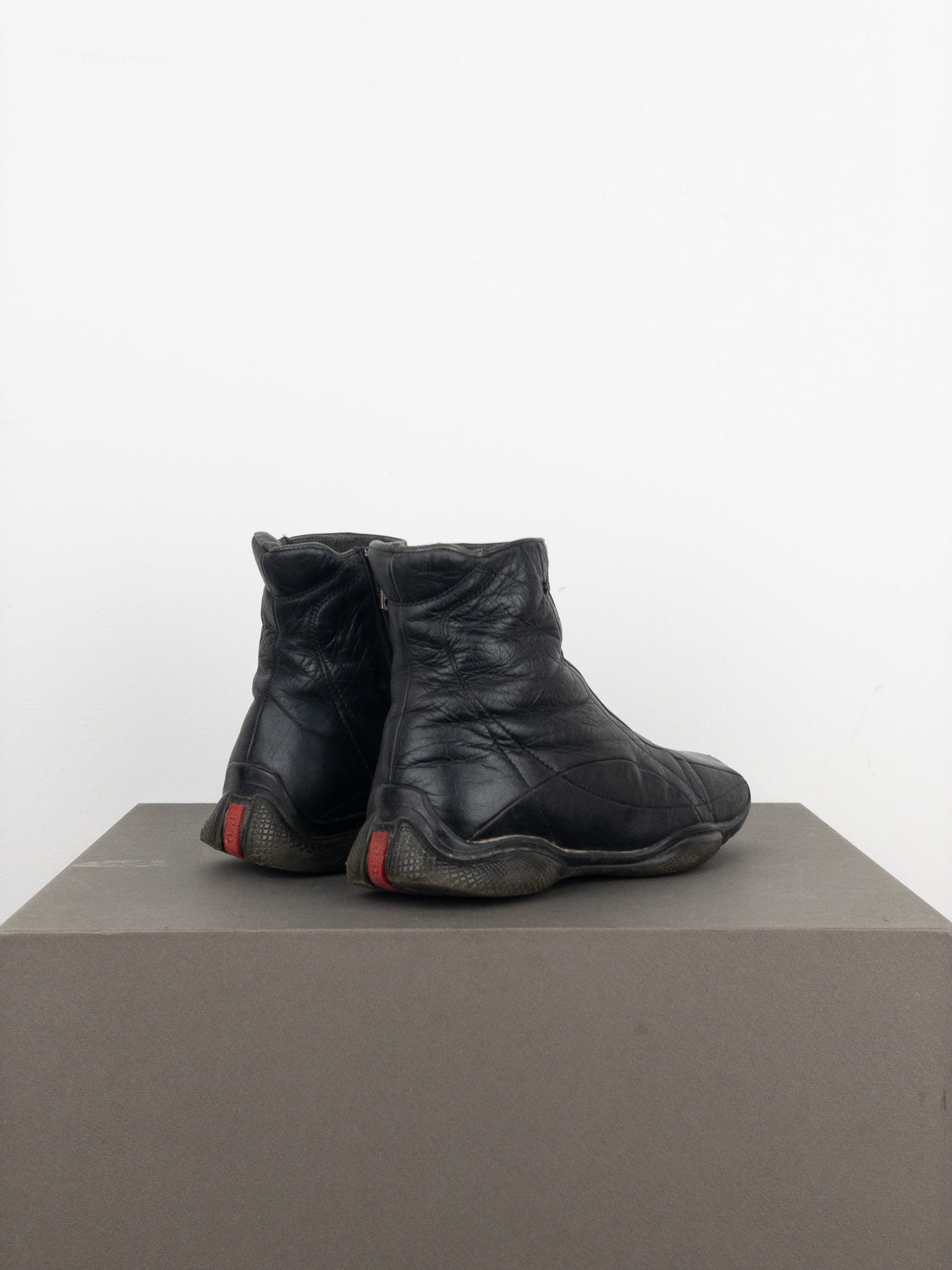 Prada AW99 Square Toe Biker Moto Sports Ankle Boots