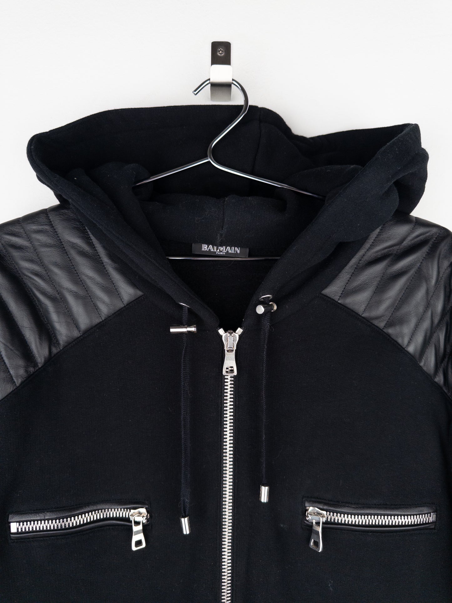Balmain by Olivier Rousteing 2010s Leather Biker Zip-Hoodie