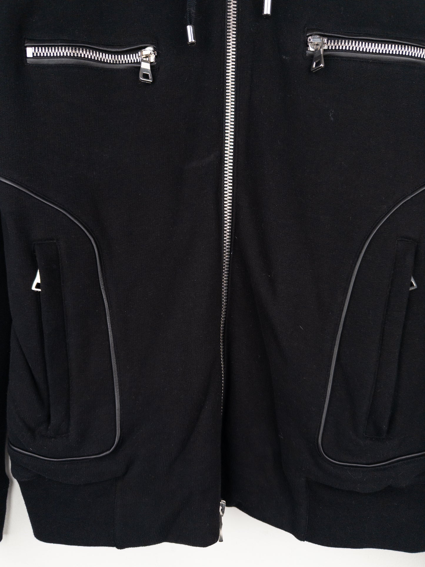 Balmain by Olivier Rousteing 2010s Leather Biker Zip-Hoodie