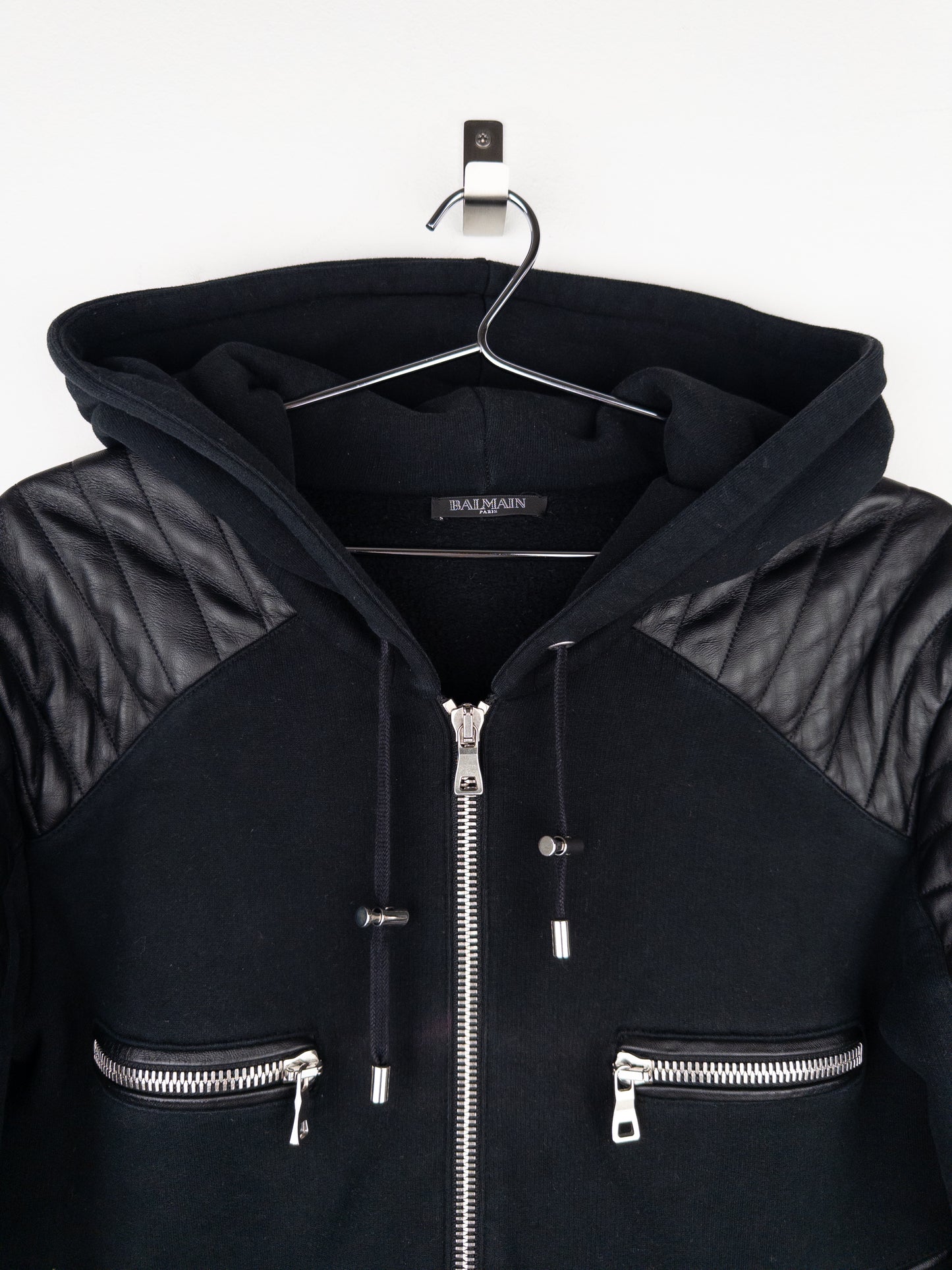 Balmain by Olivier Rousteing 2010s Leather Biker Zip-Hoodie