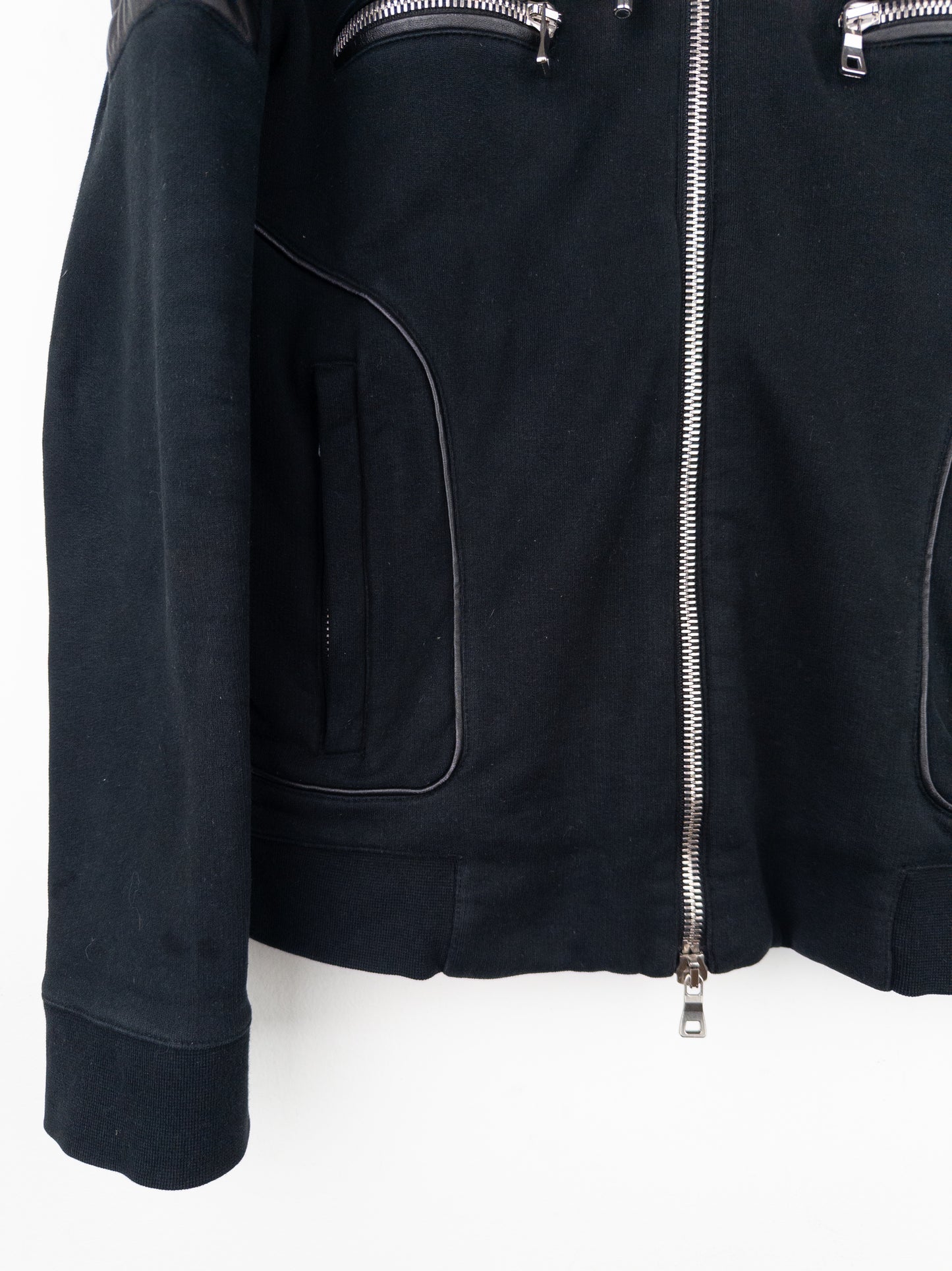 Balmain by Olivier Rousteing 2010s Leather Biker Zip-Hoodie