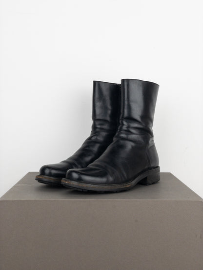 Prada 2000s Leather Biker Moto Ankle Boots