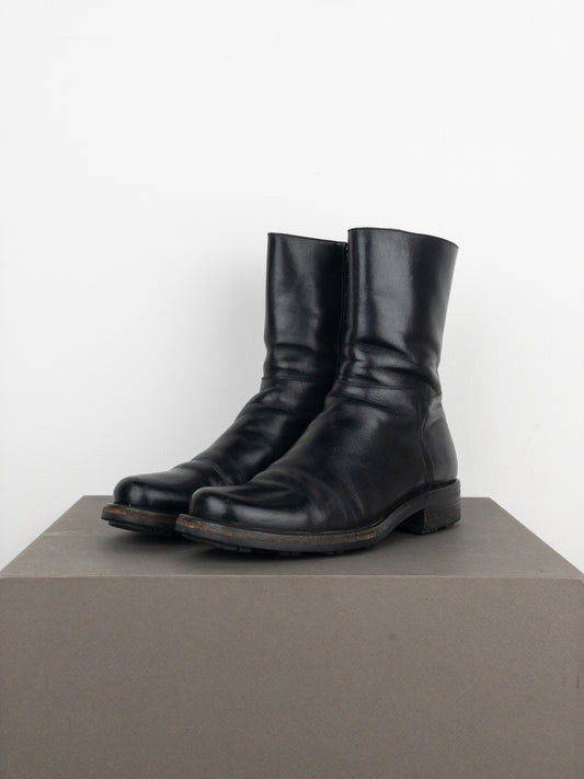 Prada 2000s Leather Biker Moto Ankle Boots