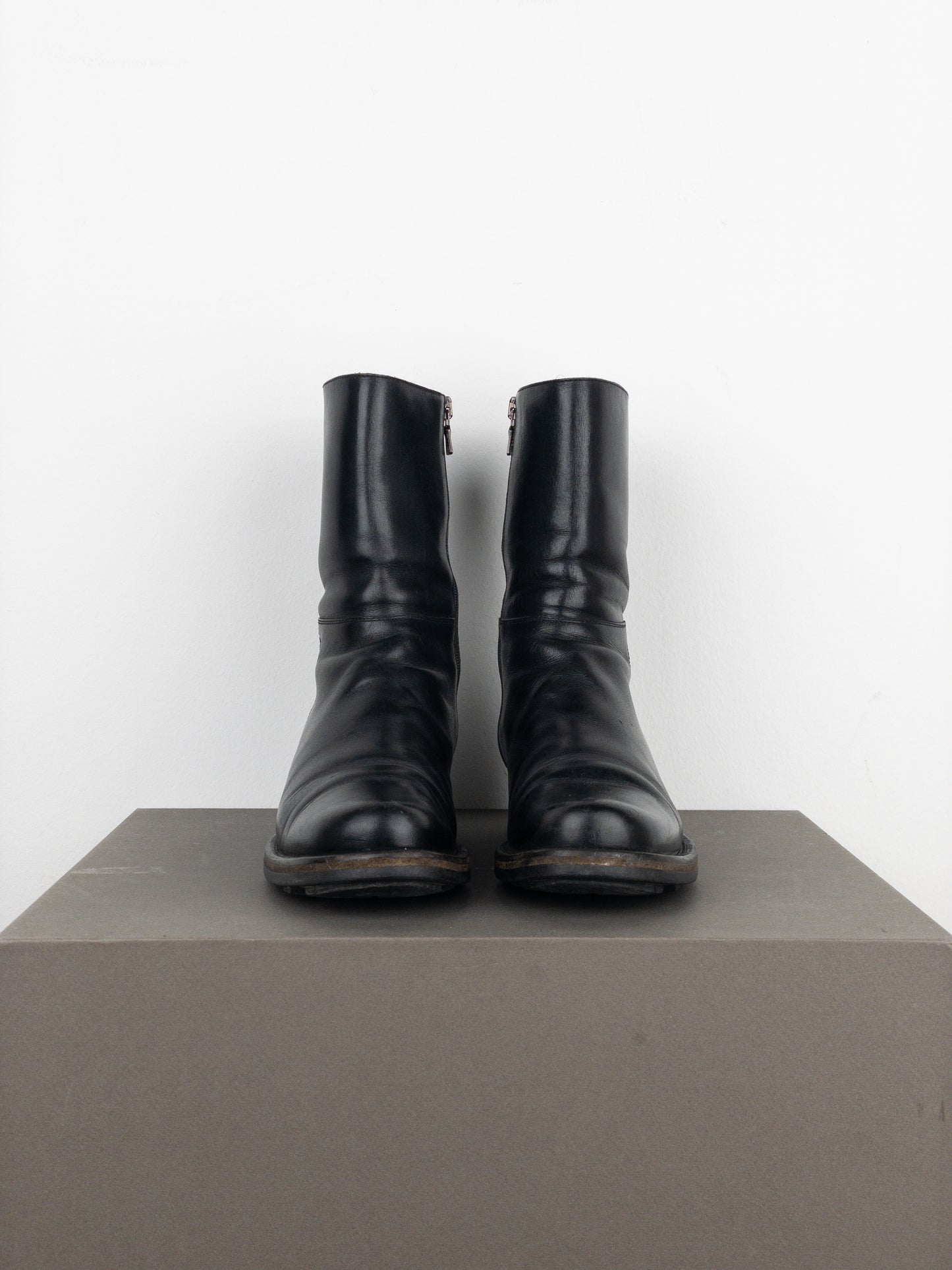 Prada 2000s Leather Biker Moto Ankle Boots