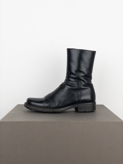 Prada 2000s Leather Biker Moto Ankle Boots