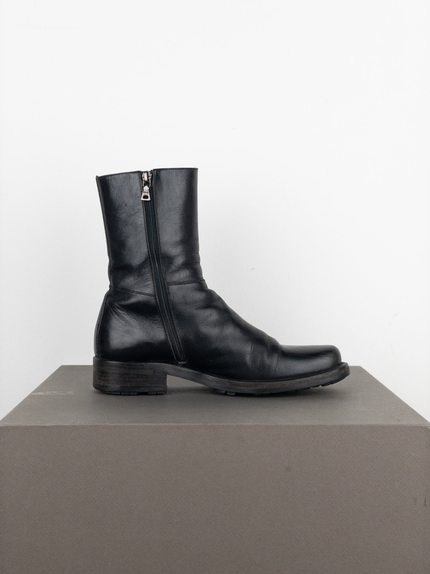 Prada 2000s Leather Biker Moto Ankle Boots