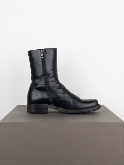 Prada 2000s Leather Biker Moto Ankle Boots