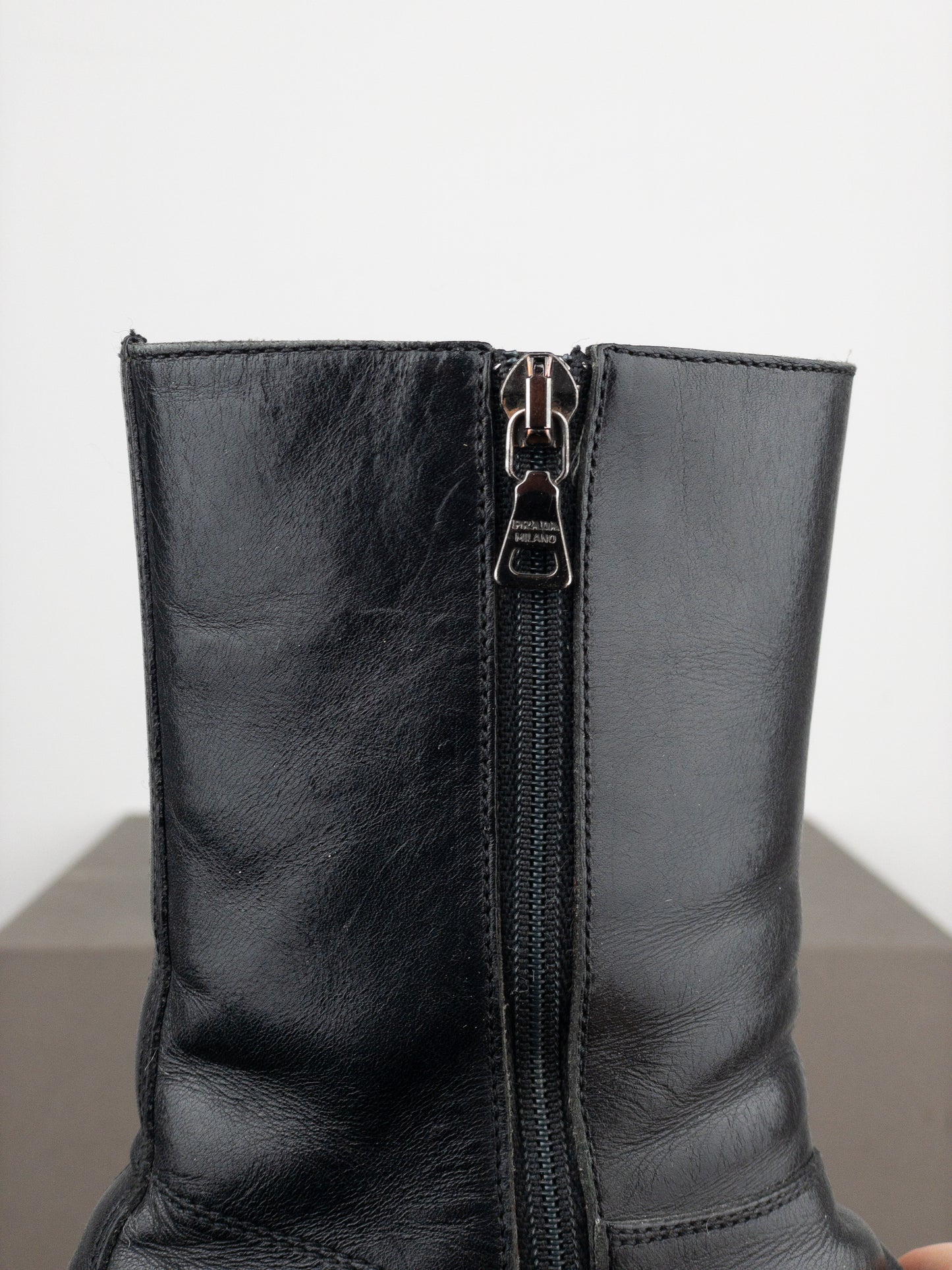 Prada 2000s Leather Biker Moto Ankle Boots