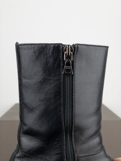 Prada 2000s Leather Biker Moto Ankle Boots