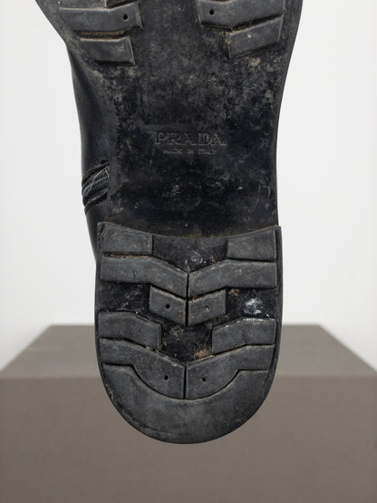 Prada 2000s Leather Biker Moto Ankle Boots