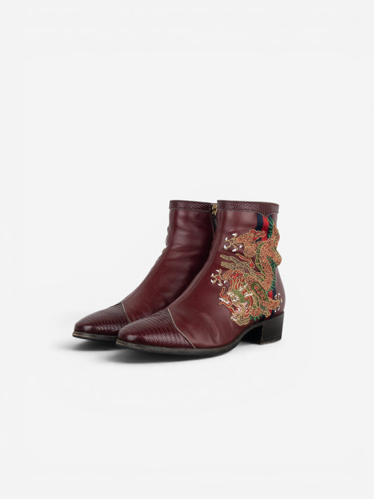 Gucci SS18 Lizard Skin Dragon Embroidery Ankle Boots