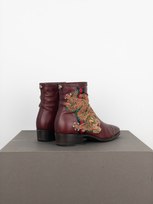 Gucci SS18 Lizard Skin Dragon Embroidery Ankle Boots