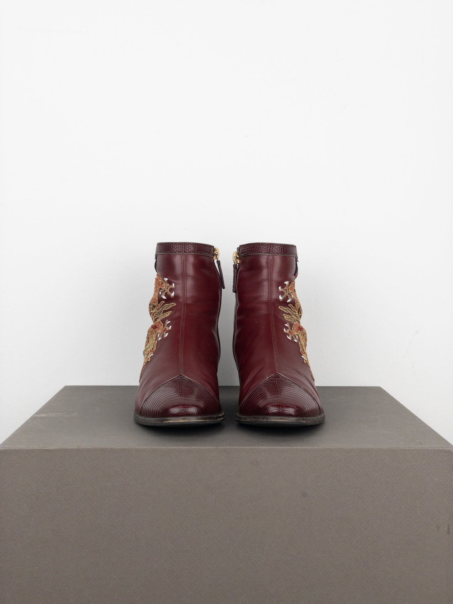 Gucci SS18 Lizard Skin Dragon Embroidery Ankle Boots