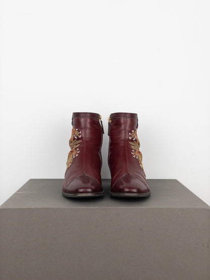 Gucci SS18 Lizard Skin Dragon Embroidery Ankle Boots