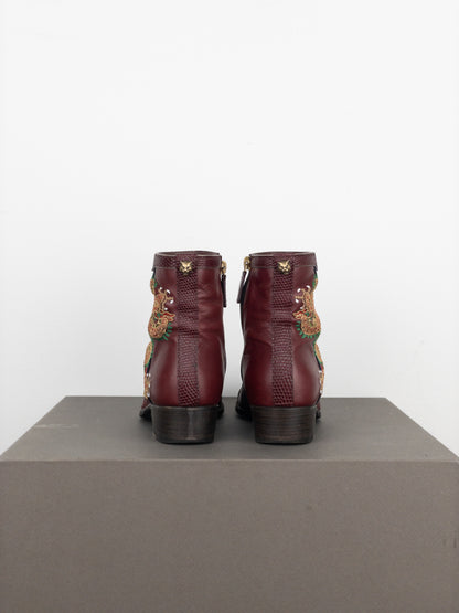 Gucci SS18 Lizard Skin Dragon Embroidery Ankle Boots