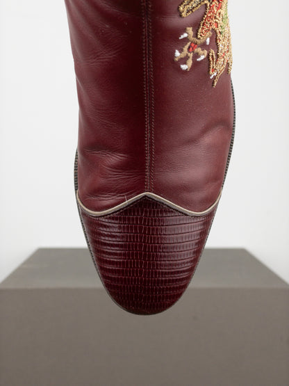Gucci SS18 Lizard Skin Dragon Embroidery Ankle Boots