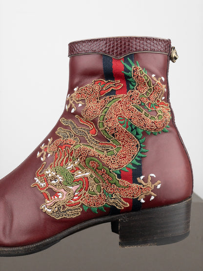 Gucci SS18 Lizard Skin Dragon Embroidery Ankle Boots