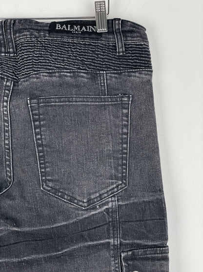 Balmain Bondage-Strap Biker Denim Jeans