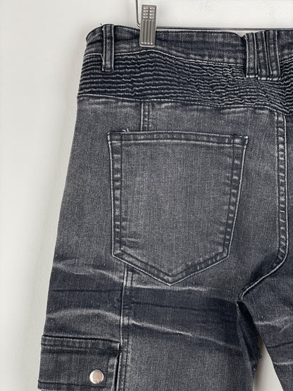 Balmain Bondage-Strap Biker Denim Jeans