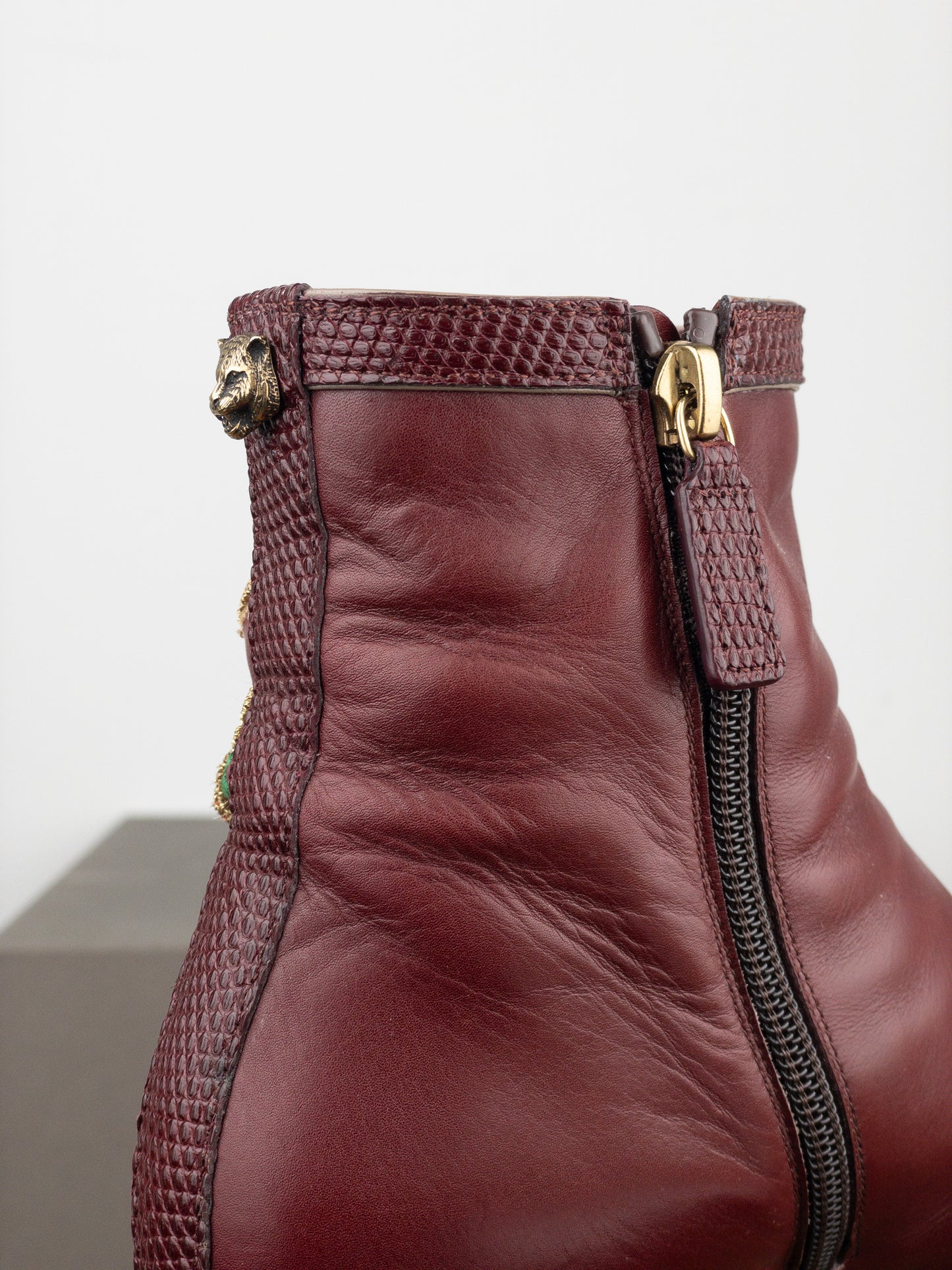 Gucci SS18 Lizard Skin Dragon Embroidery Ankle Boots