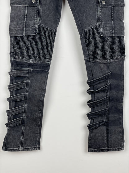 Balmain Bondage-Strap Biker Denim Jeans