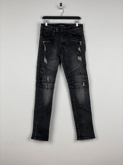 Balmain Repaired Biker Denim Jeans
