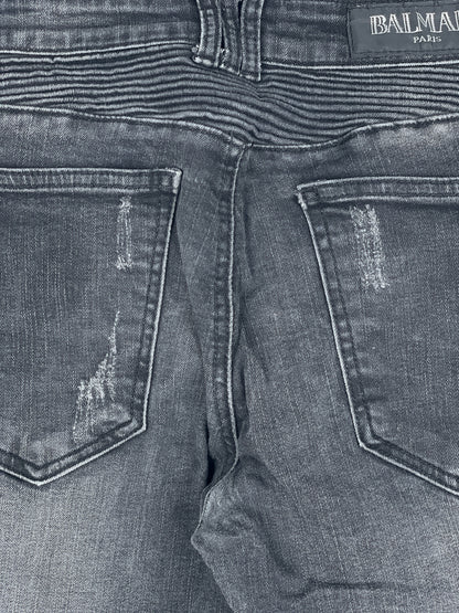 Balmain Repaired Biker Denim Jeans