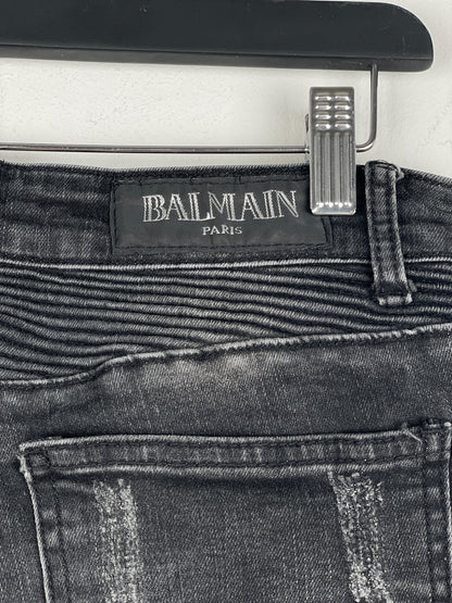 Balmain Repaired Biker Denim Jeans