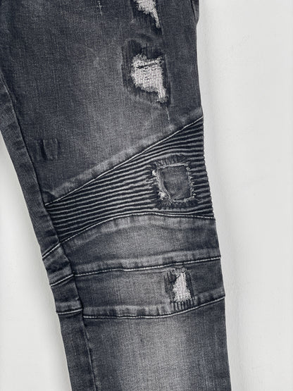 Balmain Repaired Biker Denim Jeans