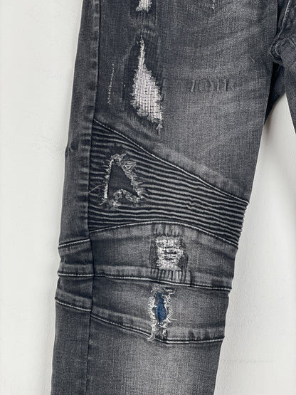 Balmain Repaired Biker Denim Jeans