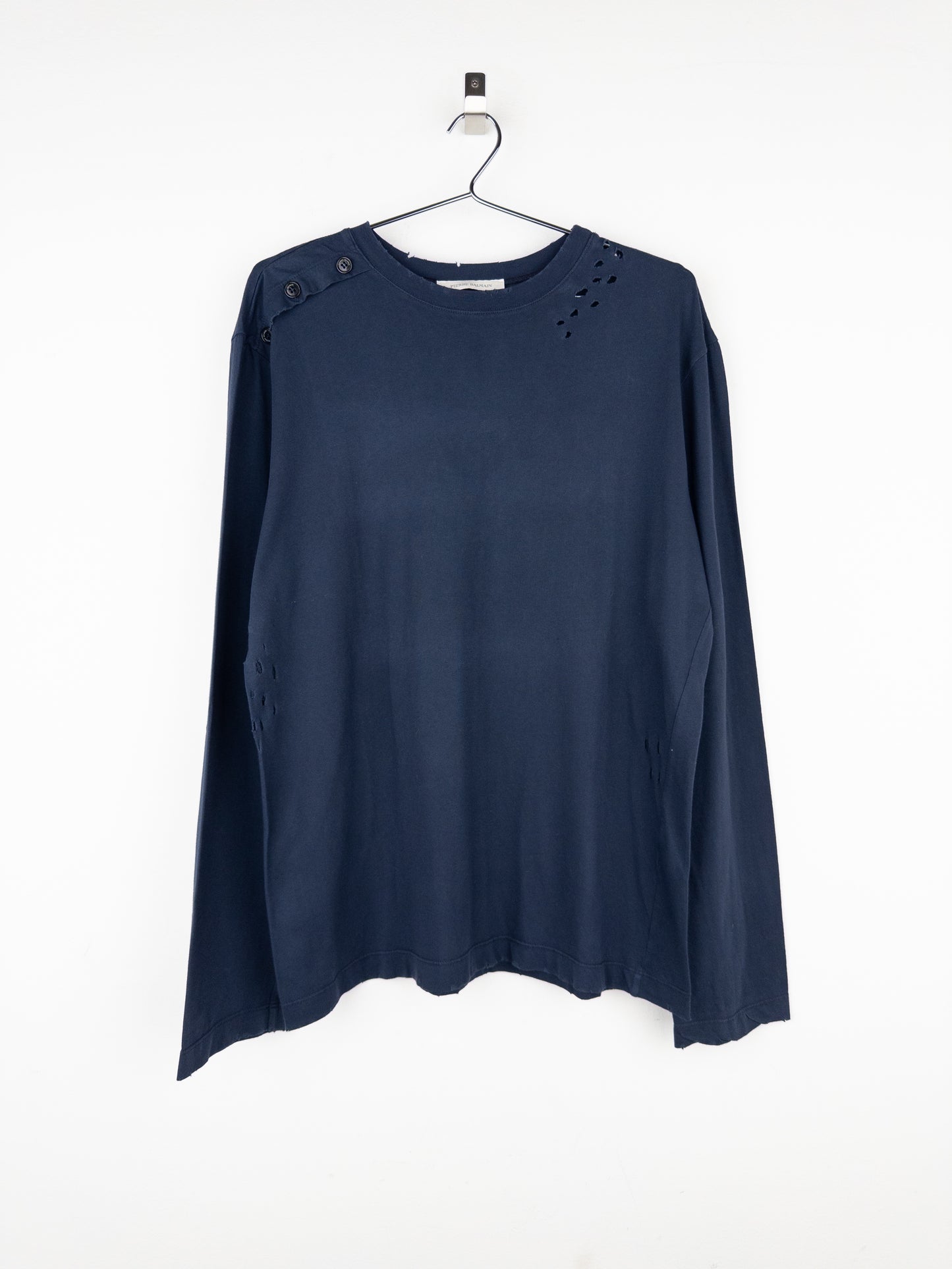 Balmain by Olivier Rousteing 2010s Distressed Henley Button Longsleeve Shirt