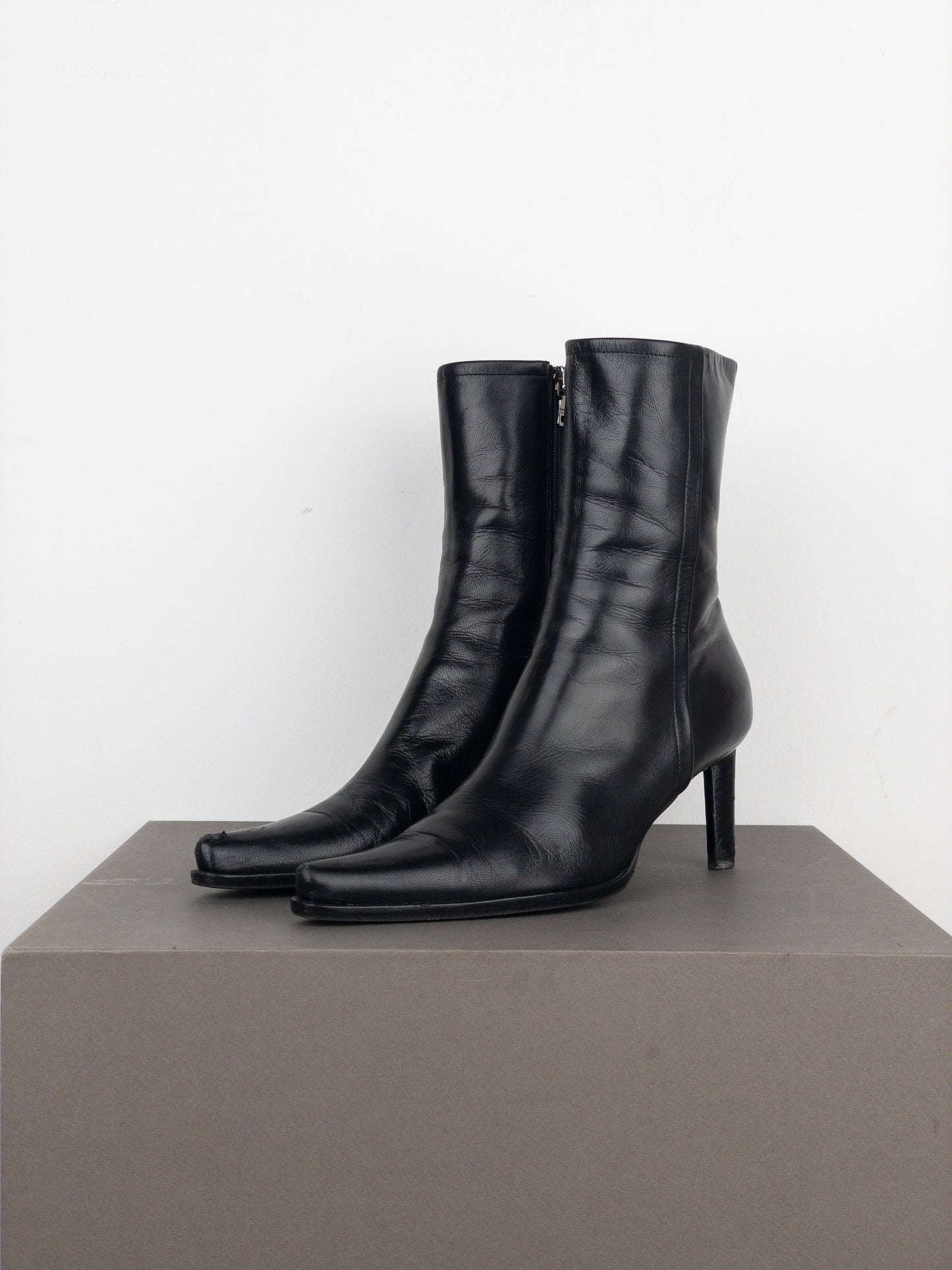 Prada 2000s Pointed-Toe Western Ankle Heel Boots