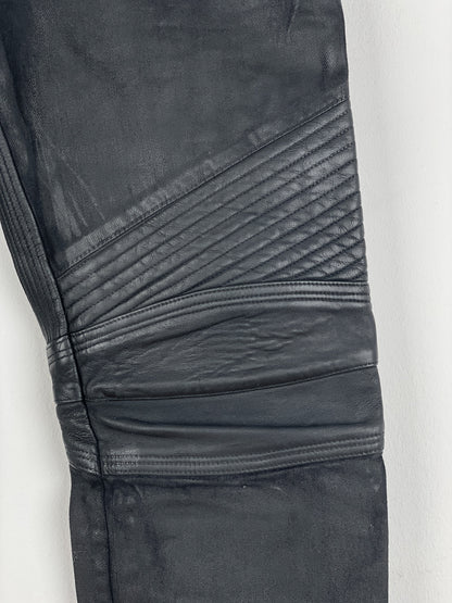 Balmain Leather-Panel Coated Biker Denim Jeans