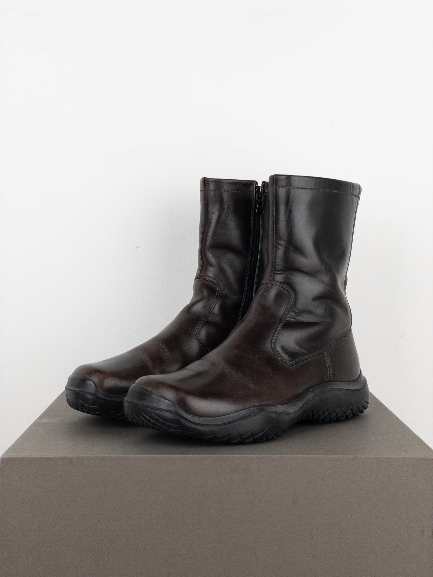 Prada AW99 Square-Toe Vibram Ankle Biker Boots