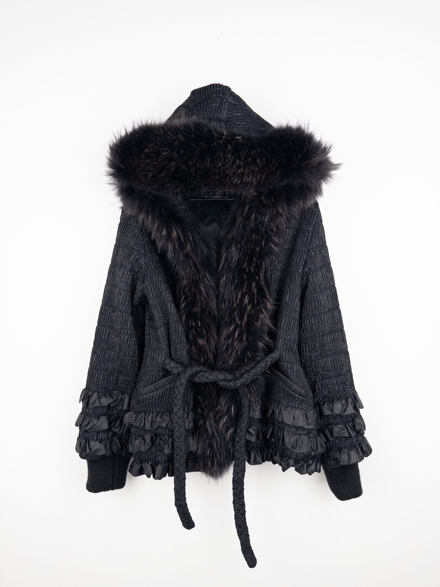 Roberto Cavalli 2000s Shirring Ruffle Fur Puffer Jacket