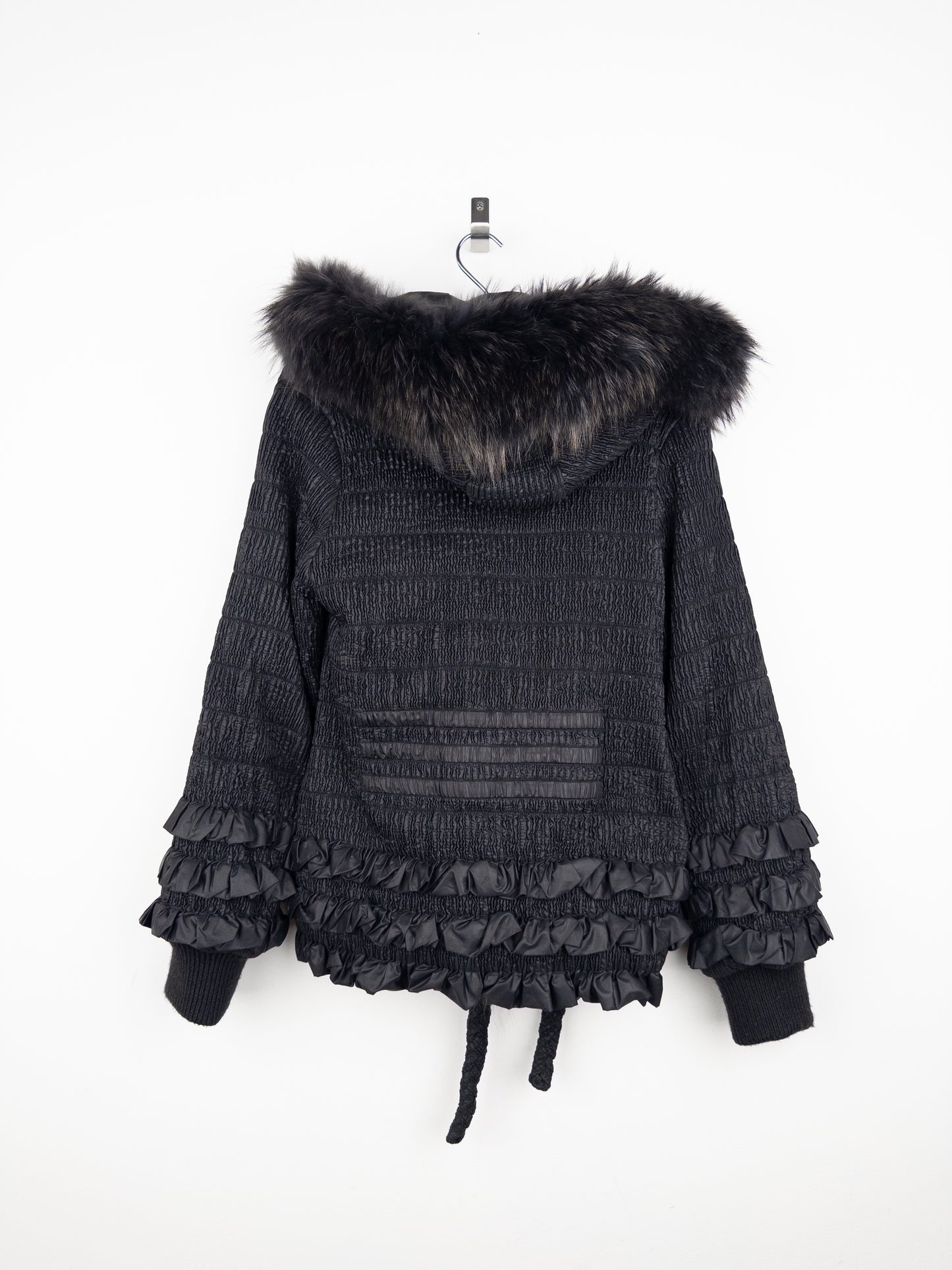 Roberto Cavalli 2000s Shirring Ruffle Fur Puffer Jacket