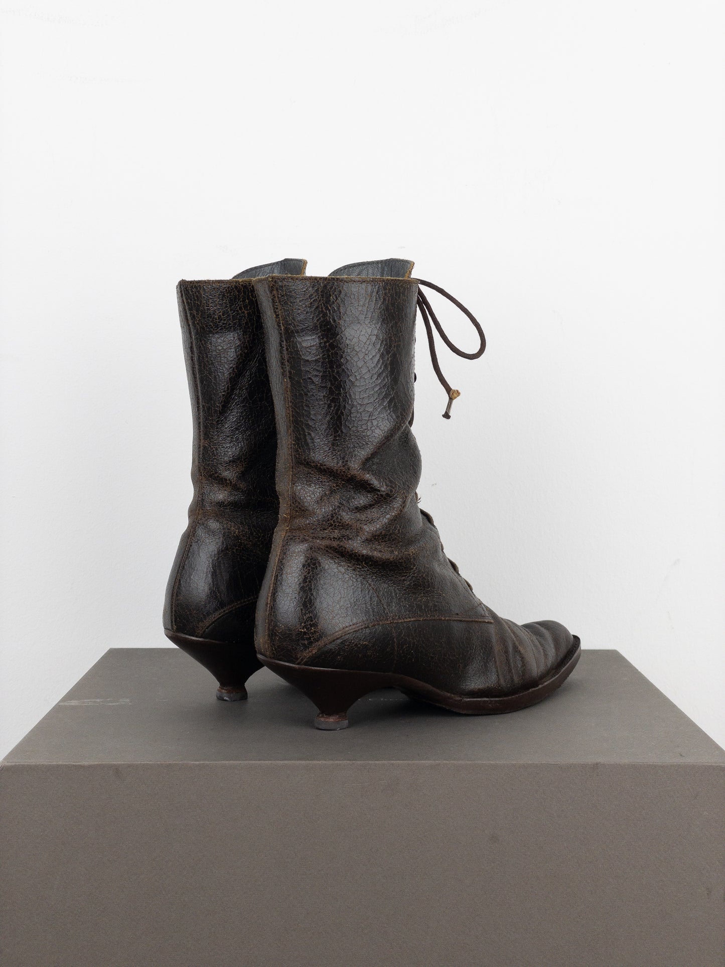 Miu Miu AW01 Cracked Leather Lace-Up Kitten Heel Boots