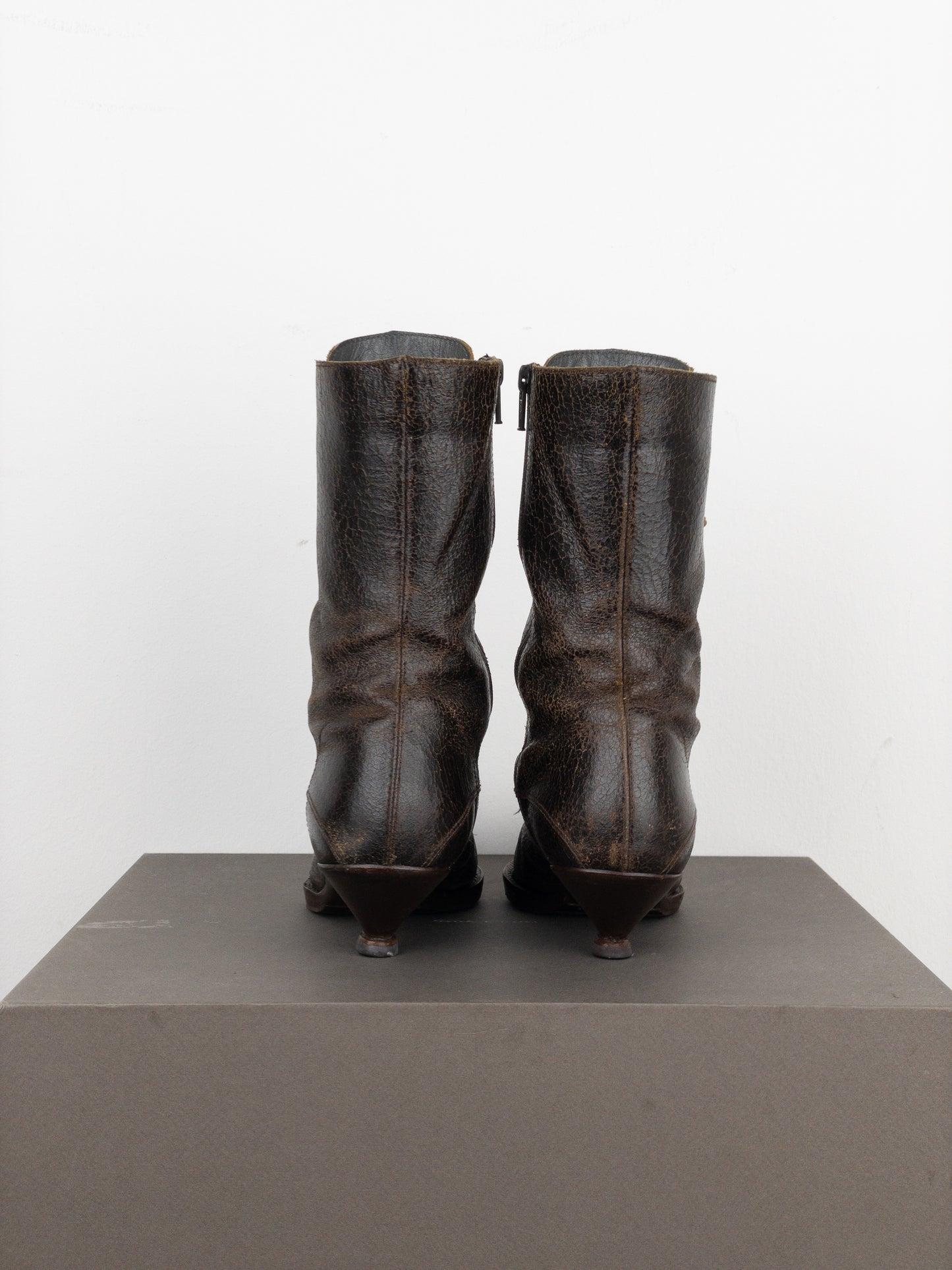 Miu Miu AW01 Cracked Leather Lace-Up Kitten Heel Boots