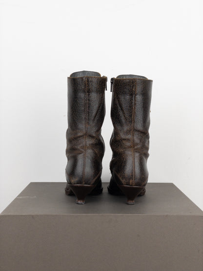 Miu Miu AW01 Cracked Leather Lace-Up Kitten Heel Boots