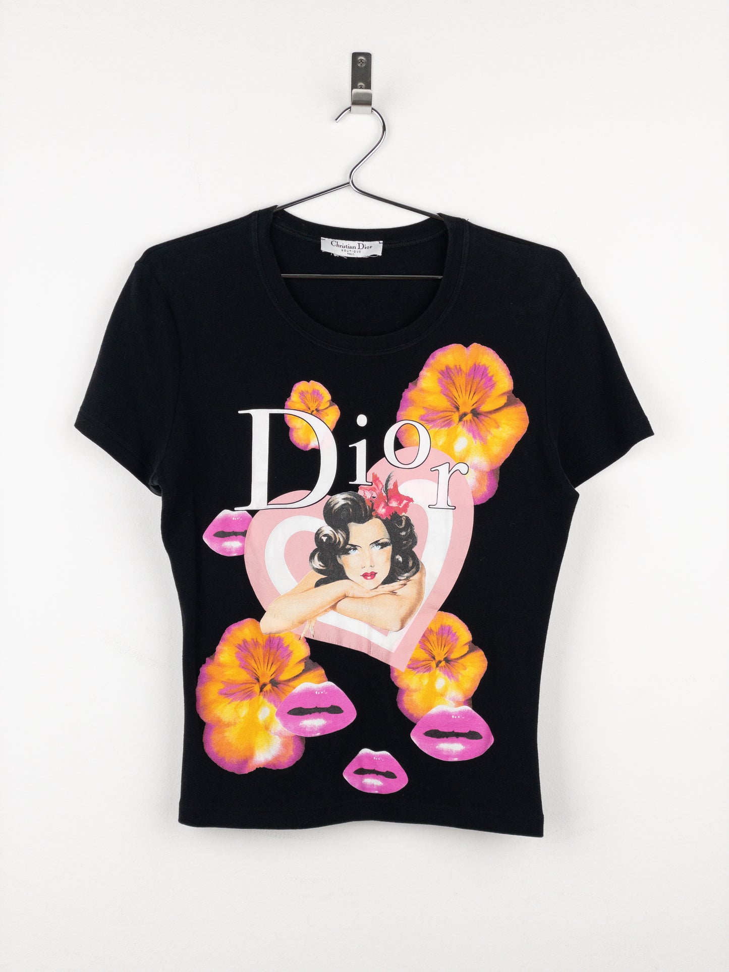 Dior by Galliano SS05 ‘Jadore Dior’ Pin Up Floral Lips Heart Print T-Shirt