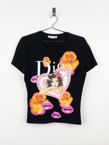 Dior by Galliano SS05 ‘Jadore Dior’ Pin Up Floral Lips Heart Print T-Shirt