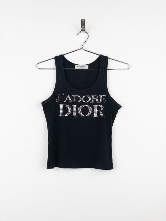 Dior by Galliano 2000s ‘Jadore Dior 1947’ Rhinestone Tank Top
