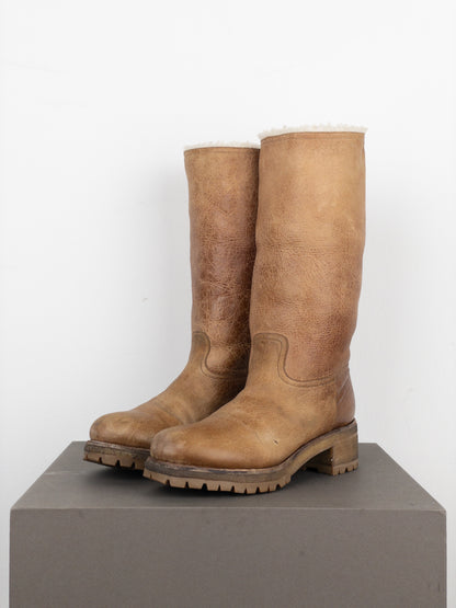 Prada AW11 Knee-High Shearling Paint Biker Moto Boots