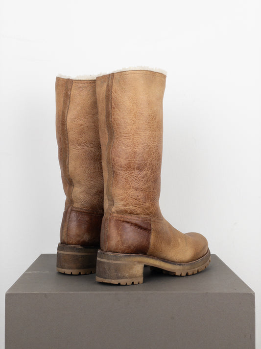 Prada AW11 Knee-High Shearling Paint Biker Moto Boots