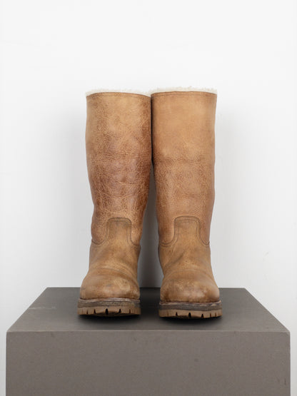 Prada AW11 Knee-High Shearling Paint Biker Moto Boots