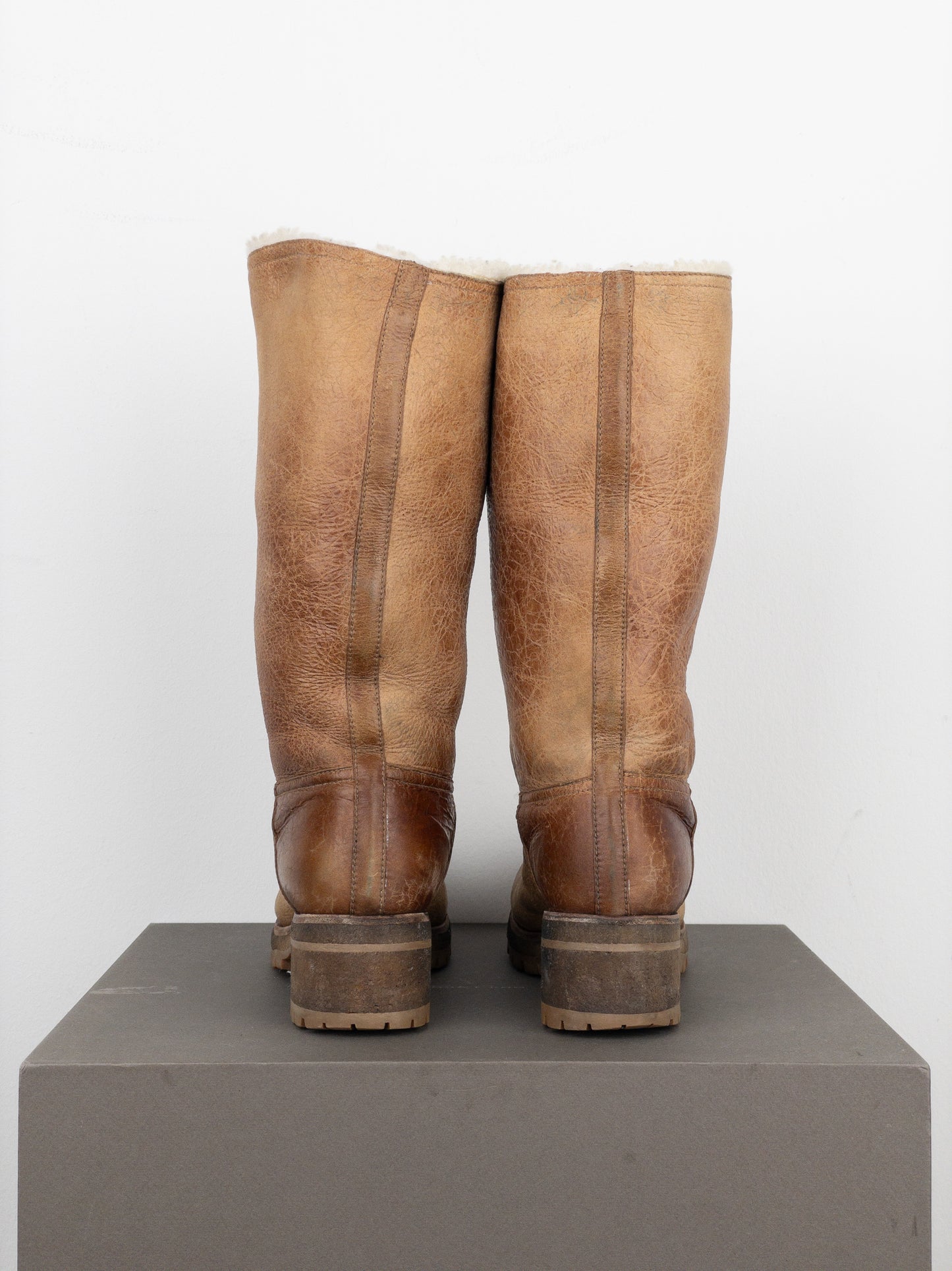 Prada AW11 Knee-High Shearling Paint Biker Moto Boots