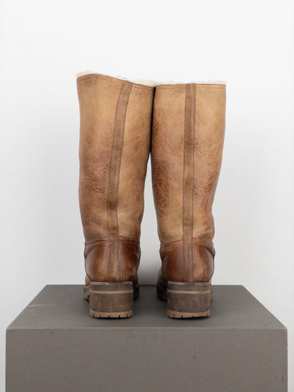 Prada AW11 Knee-High Shearling Paint Biker Moto Boots