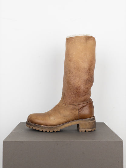 Prada AW11 Knee-High Shearling Paint Biker Moto Boots